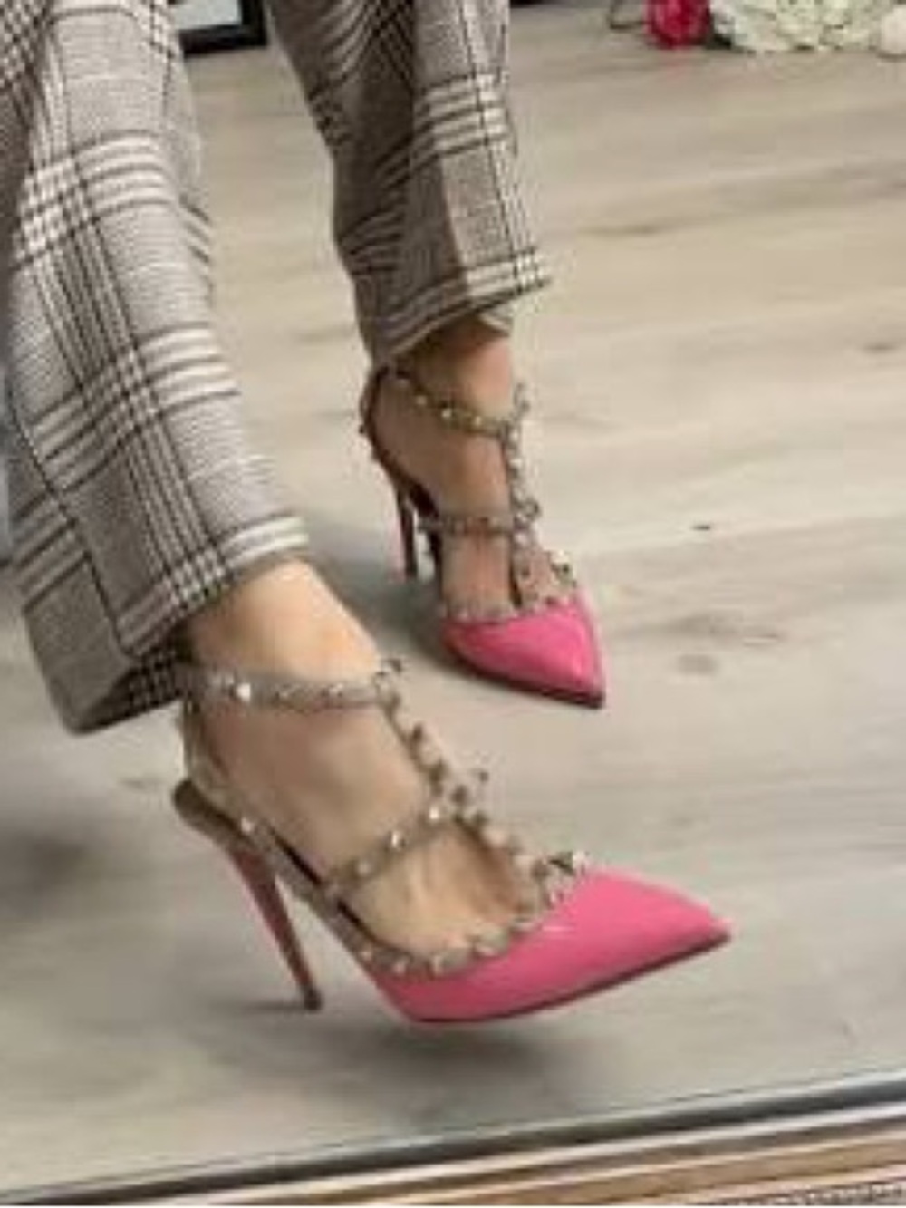 Valentino Garavani Hot Pink Rockstud T-Strap Pointed-Toe Stilettos